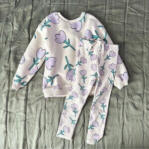 Zara Cream & Lavender Floral Sweatshirt & Leggings Set / Size 3-4